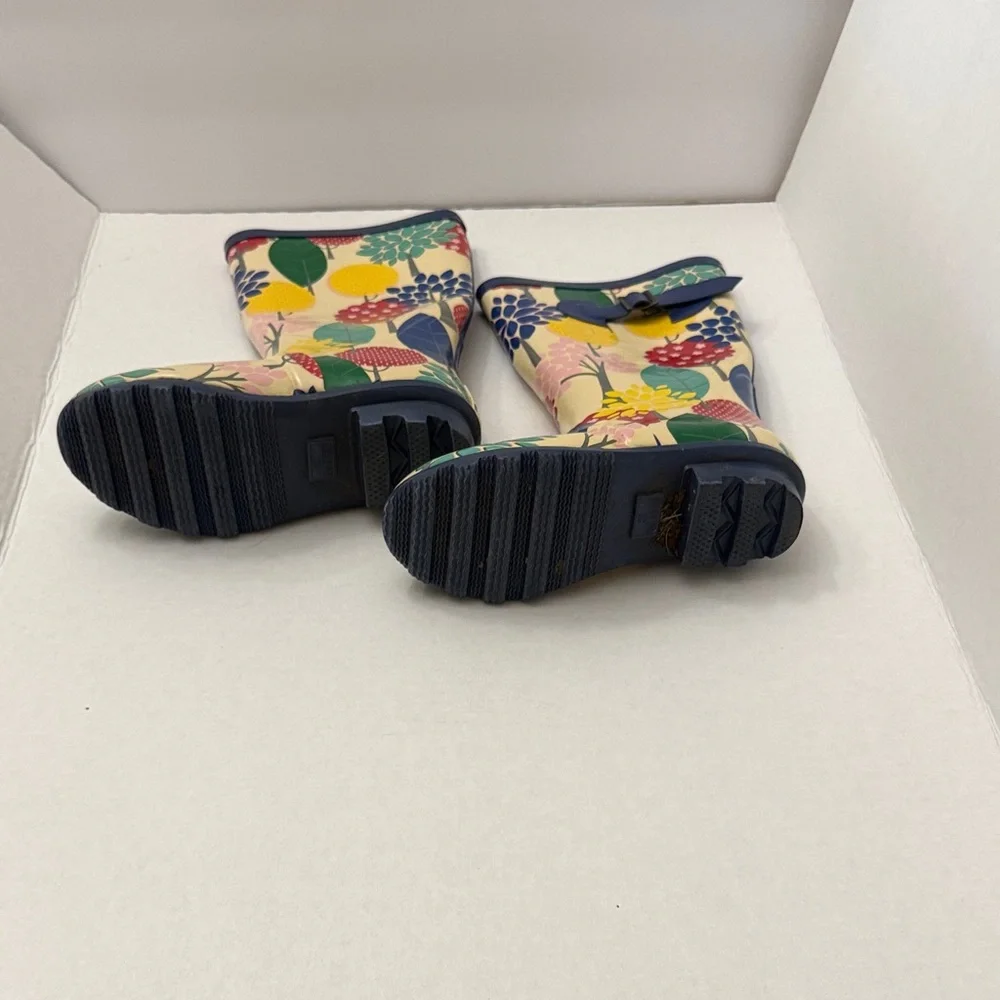 Mini Boden Cream Floral Rain Boots with Red, Yellow & Blue Accents